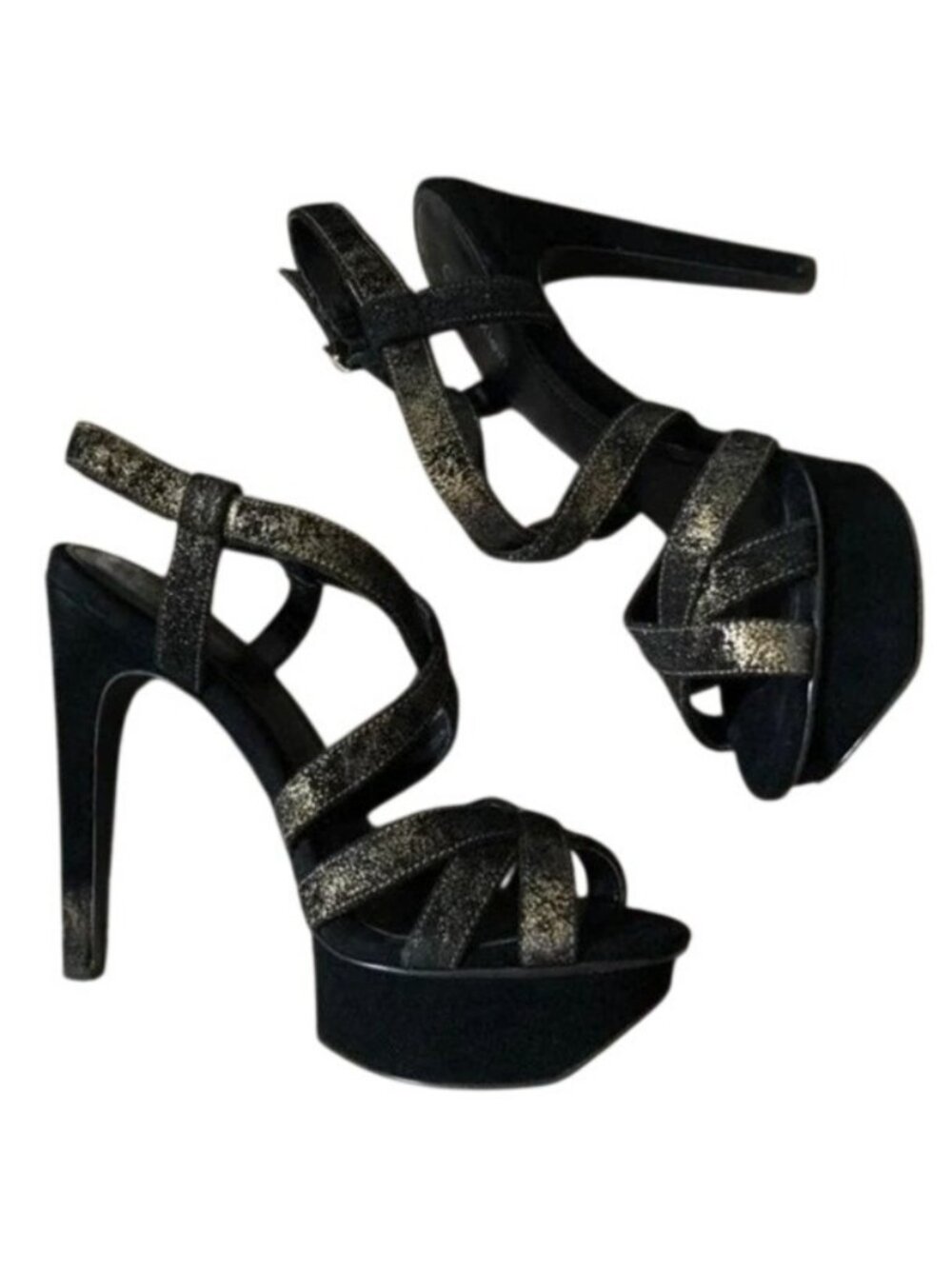 GUESS Distressed Vegan Leather Metallic Platform Slingback Open toe Heels